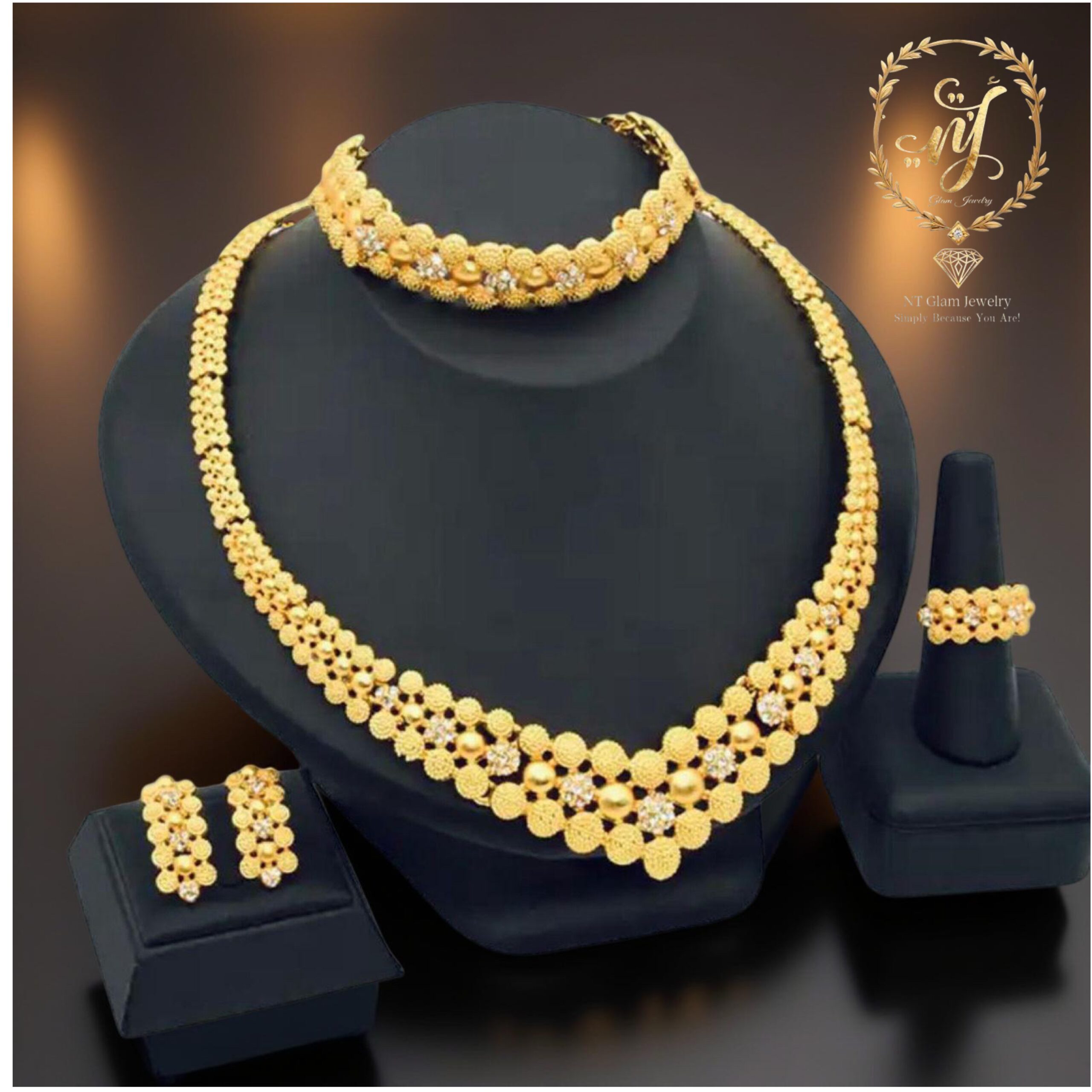 gold plated floral jewelry set-2